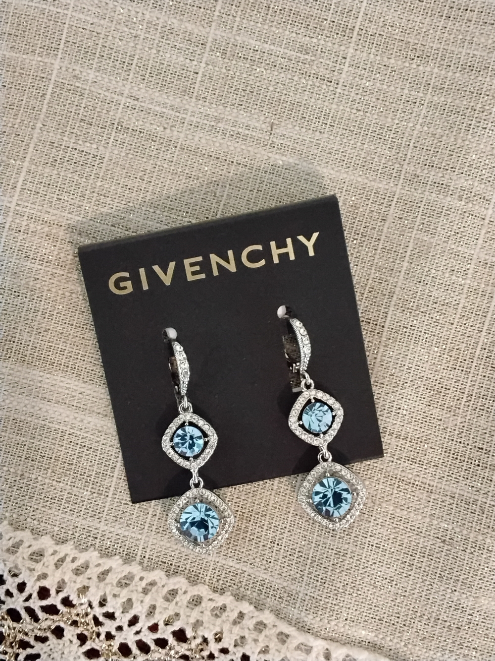 Givenchy Silver-Tone Drop Earrings with Sky Blue Crystals